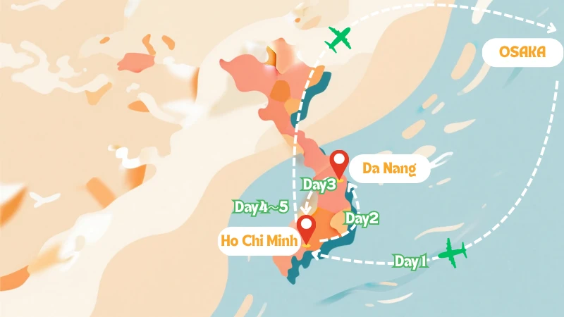 ベトナム＆ダナン旅の移動場所の地図