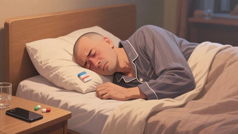 ベッドで苦しそうに寝ている男性